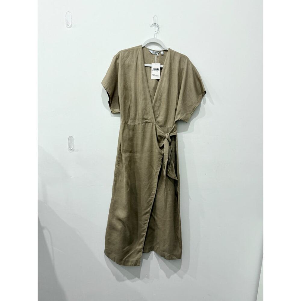 & other stories 100% Linen Short Sleeve Wrap Maxi Dress Beige Women's Size 8